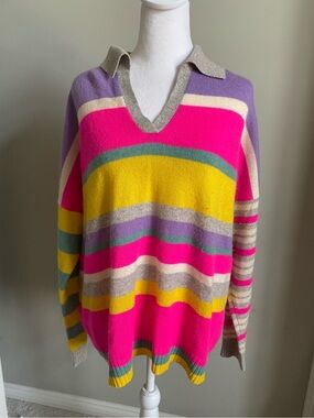 100% Cashmere Charter Club Striped Johnny Collar Sweater